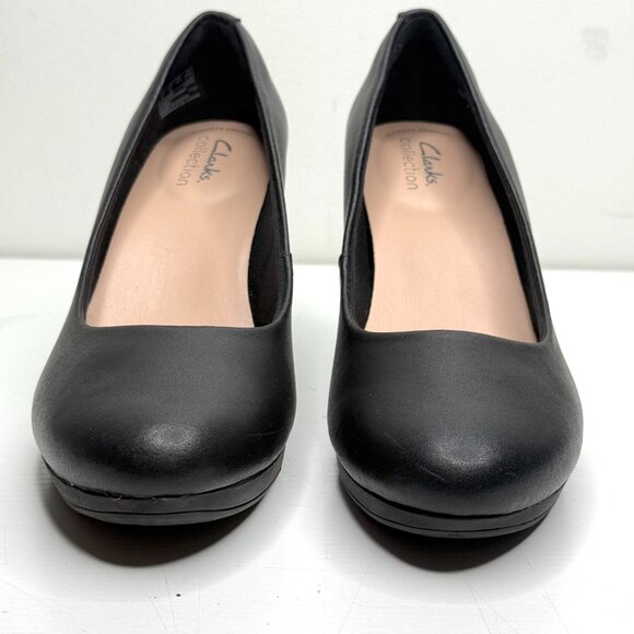 Clarks Collection Ambyr Joy Office Comfort Leather Heel Pumps Womens 8.5 Black - Picture 2 of 10